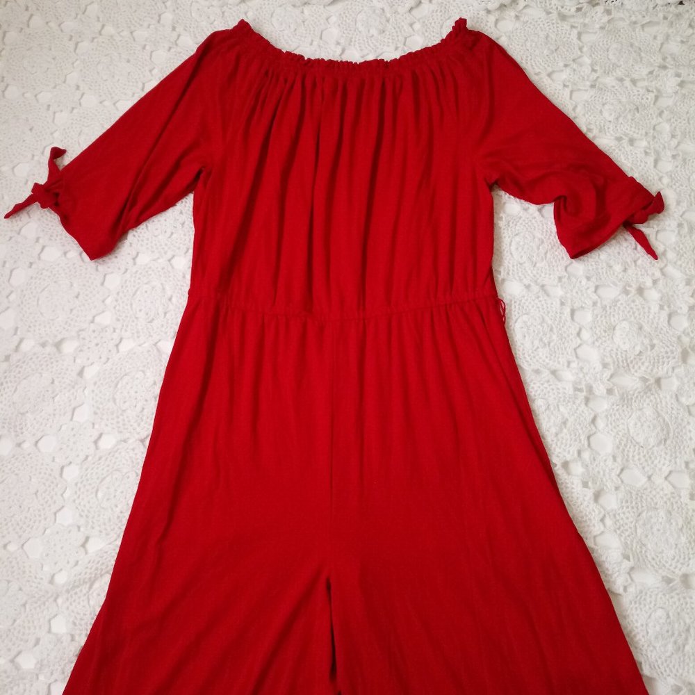 Ralph Lauren Jumpsuit Red Knit Off Shoulder Tie Short Sleeve Wide Leg XL Women - Picture 6 of 9